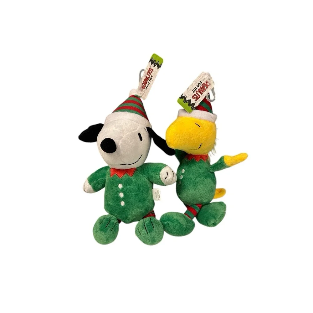 Peanuts Dog Toys Snoopy and Woodstock Elf Santa's‎ Elves w/ Squeakers NEW